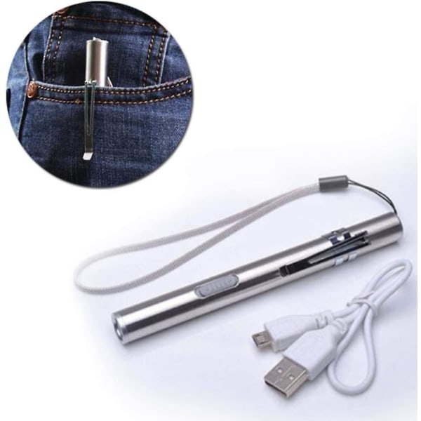 3-pack mini USB uppladdningsbara LED-fickor i rostfritt stål USB kabel för mekaniker sjuksköterska