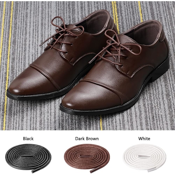 Voksede runde skolisser 3/32\" for herre- og damesko - Svart, mørk brun, hvit, 54\" - 3 par Black Dark Brown White 54"-3 Pairs