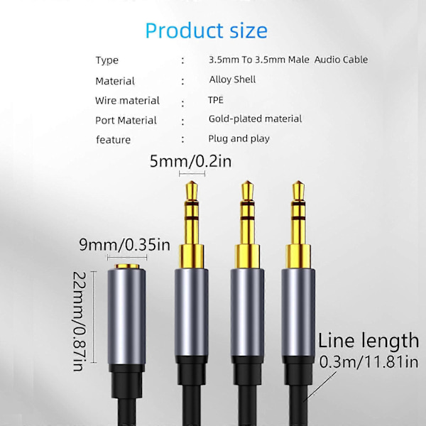 3,5 mm Stereo Lydadapterkabel 26AWG til PC Computerplader Hun til 3 han_max