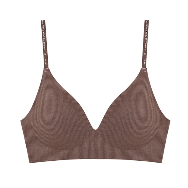 Dam Trådlös BH Djup V Vadderad Bralette S-XL Trendiga Stripe Stickning BH:ar Sexiga Dam Bysthållare Solida underkläder 6 färg Brown L