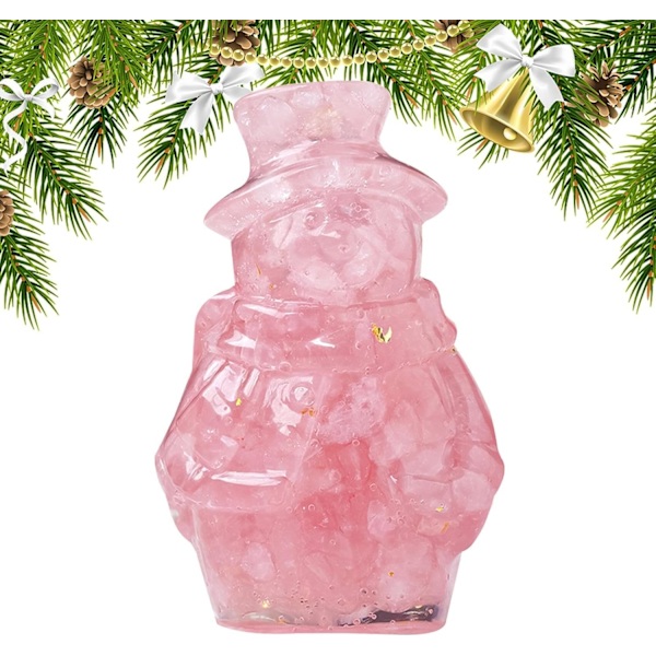 Krystal Snemand Figur - 3D Julepynt Miniature, Rosakvarts Rose quartz
