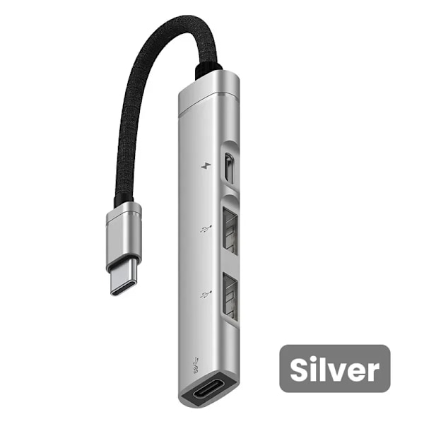 Adaptateur multi-séparateur OTG S6 för PC, HUB 4 och 1 av typ C, USB 2.0, 4 portar, HUAWEI, Xiaomi, Macbook, iPad, ladda 15W silver