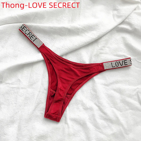 Sexiga Kvinnor Trosa Kristall Strass Brev Hemliga Underkläder Fitness Gym Kärlek Stringtrosor Låg Rise Tanga Kvinnlig Push Up Underkläder Thong-Red XL