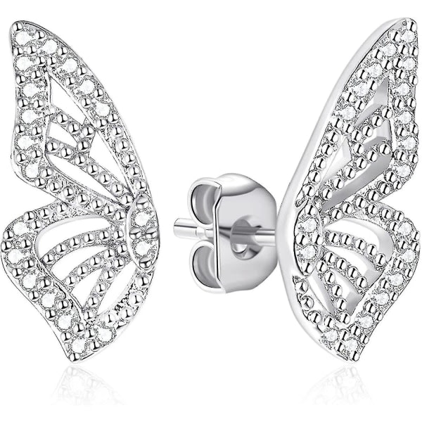 SQBB Butterfly Wing örhängen (ett par) 18k guldpläterade simulerade diamant silver örhängen, små fjärils brosk örhängen för kvinnor