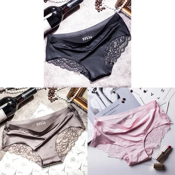 3st/lot Damtrosor Set Spets Seamless Underkläder Kvinnliga Silkestrosor Kalsonger Dam Trosa Culotte Femme Kvinna Underkläder XX svart kaffe rosa L