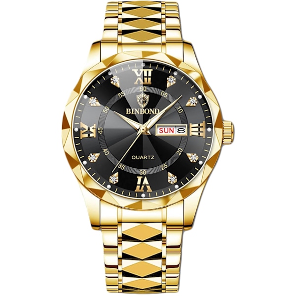 Mænds Elegante Kvarts Armbåndsur Klassisk Rustfrit Stål Herreur Diamant Vandafvisende Ur Multifunktionelt Forretningsur til Mænd Guld A Gold A