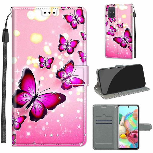 SQBB Cover För Samsung Galaxy A71 4g Case Mönster Rosa Butterfly Pu Läderkorthållare Magnetisk