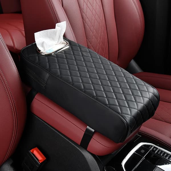 Bil Center Console Armrest Dæksel med Vævs Holder, Auto Tilbehør Sort Black