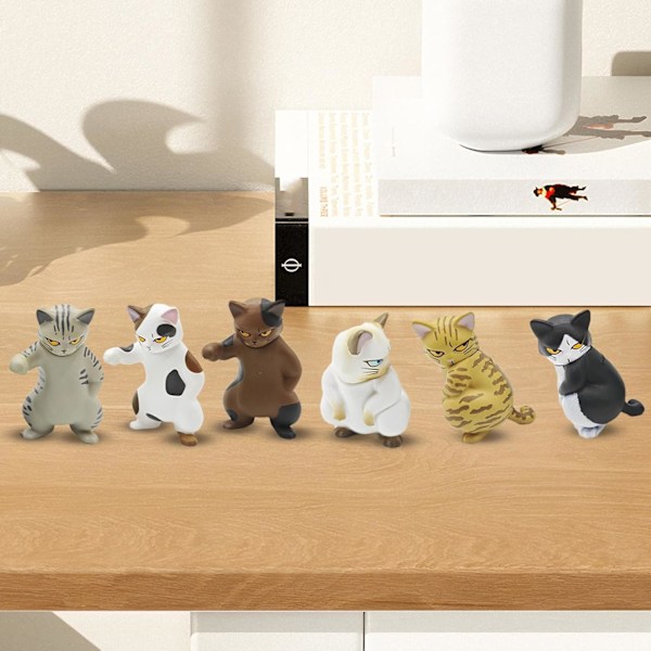 Mini kattdockset | 6 st roliga kattfigurer | stygg skulpturdekor | för bokhyllor, skrivbord, bilinredning | förtjusande djurprydnader 2 set