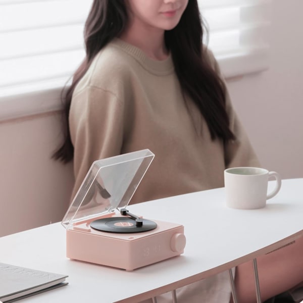 Skivspelare Bluetooth-högtalare ABS Söt Bärbar Trådlös Skivspelare Högtalare Väckarklocka för Hem Sovrum Bord Dekoration (t6e4gryzq0-12)