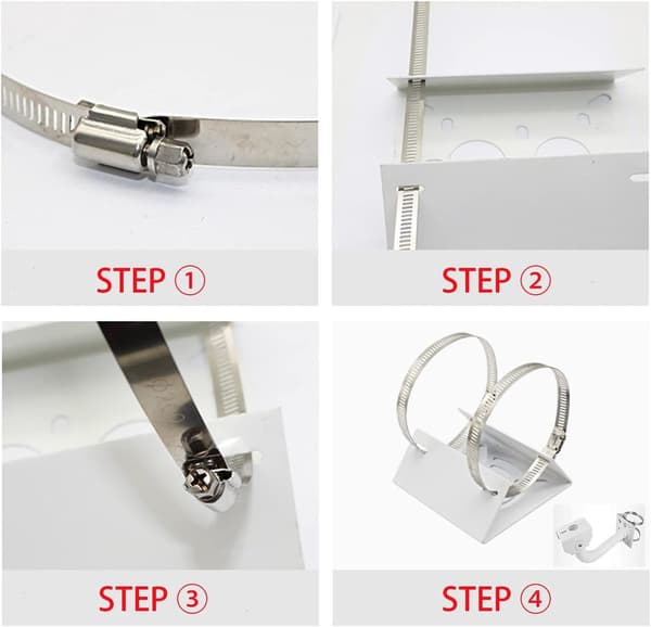 Sikkerhetskamerabrakett - med 2 ringer universal metall Vertikal stangadapter For kameraer Robust Flat og holdbar White_yu