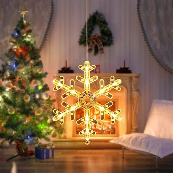 Julstjärne Fönsterlampor, 3-pack LED Hängande Julbelysning med Sugkoppar Snowflake