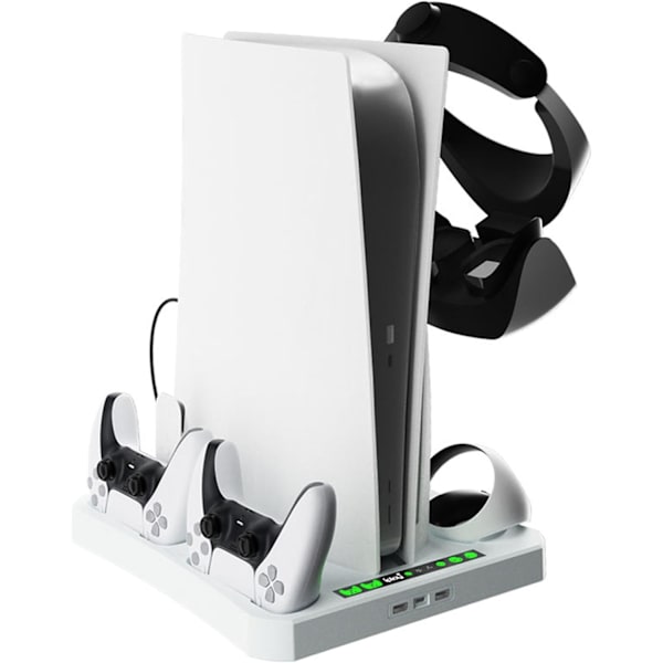 PS5 & PS VR2 Stativ med Køledock og Controller-oplader, 3-i-1, med Headset Holder