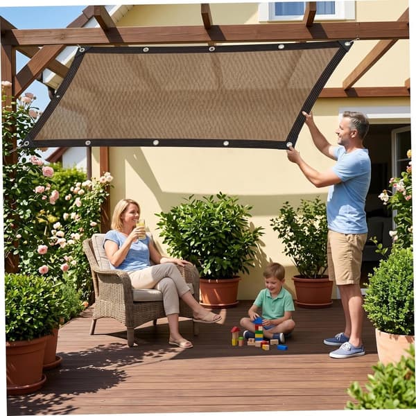 Solsejl, UV-blokerende åndbart polyethylennet med forstærkede hjørner til terrasse, have, pergola, brun, 3 x 4 m