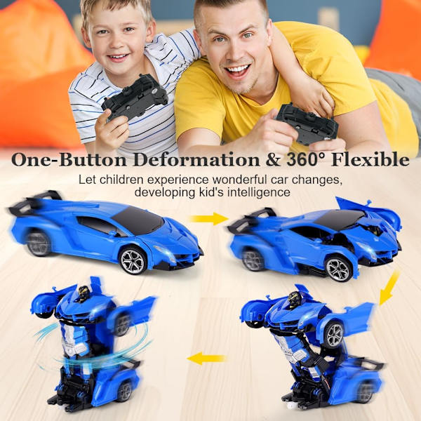 Kauko-ohjattava auto, 1:18 Muuntavat lelut Kauko-ohjattava muuntaa auton, 2-i-1 Muuntaa robottilelun 2,4 GHz:n kauko-ohjaimella Blå - Lamborghini