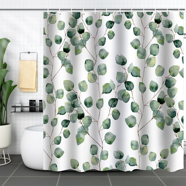 Duschdraperi - Badrumstillbehör - Gröna blad - 180x180 cm - polyester - Heminredning badrum