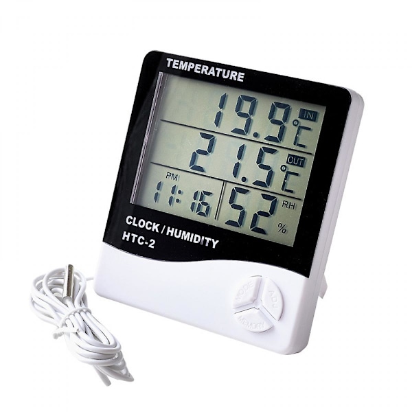 Storbildshushållstermometer och hygrometer Elektronisk termometer inomhus och utomhus Väckarklocka Htc-2 termometer