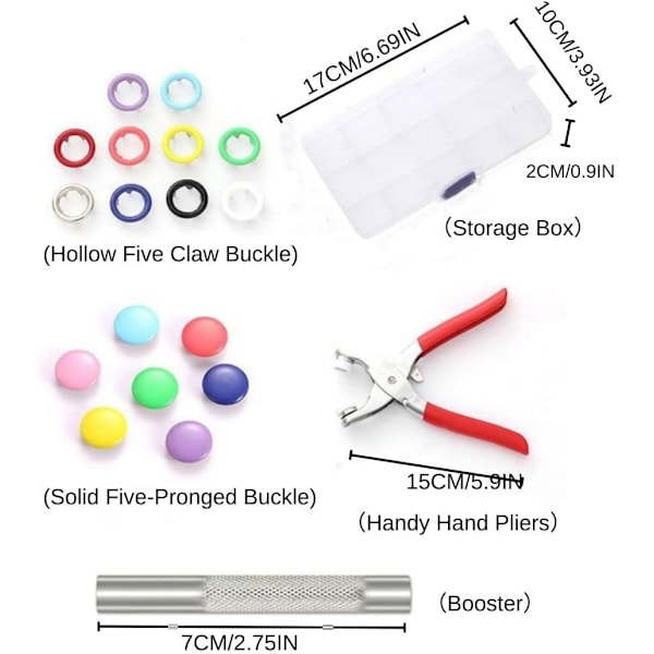 Fargerike Metallknapper med Verktøy for Montering, DIY Håndverk Sy Fastgjøringer (9.5mm) Coloured Button 200set