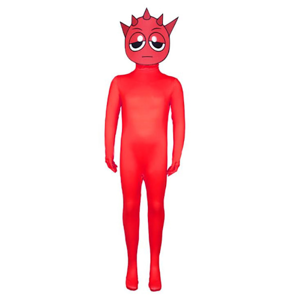 Sprunki Incredibox Barn -haalari Hupullinen Asu Puku Pitkähihainen Vetoketjullinen Leikkipuku Aikuisille ja Lapsille Punainen Red 130cm