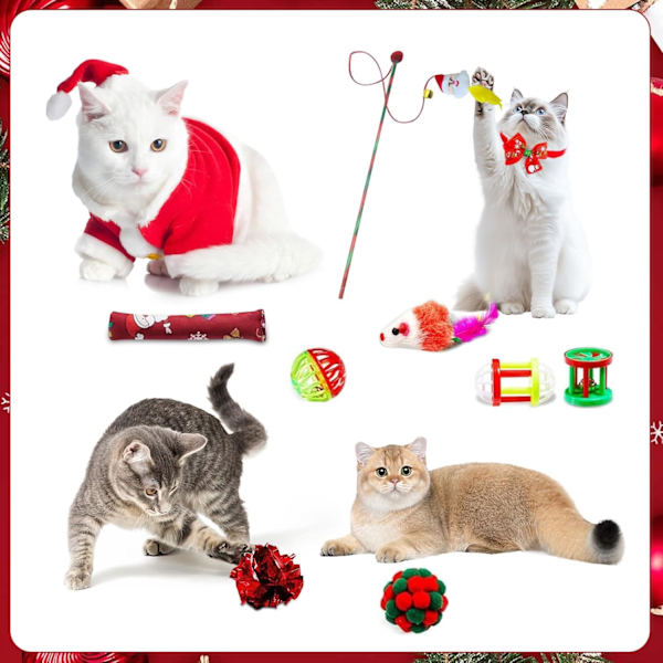 2024 Katt-Adventskalender med 24 Katt-Leksaker, Fjäder- och Musleksaker för Katter, Julnedräkningsskoj (Stil 1) Style 1