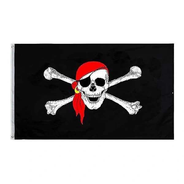 Piratflag til udendørs brug og piratfester (2 stk., sort + rød) – max