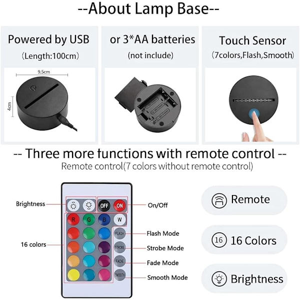 Svartkløver LED 3D-lampe Lllusion Light Skrivbordslampe Japansk A