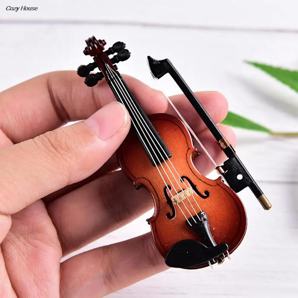 8 cm samling Dekorative pyntegenstande Modeldekoration Gaver med stativ Miniature musikinstrument Minifiol Træ Wooden C