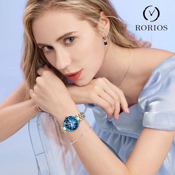 Klokker for kvinner Analogt kvartsur med rustfritt stålreim Vanntette dameklokker Mote Rhinestone armbåndsur for damer jenter Blå Blue
