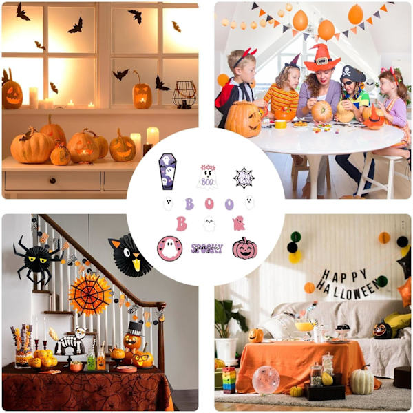 Halloween-kerrosalusta | Puusta valmistetut kausivaihteelliset koristeet pöydän sisustukseen
