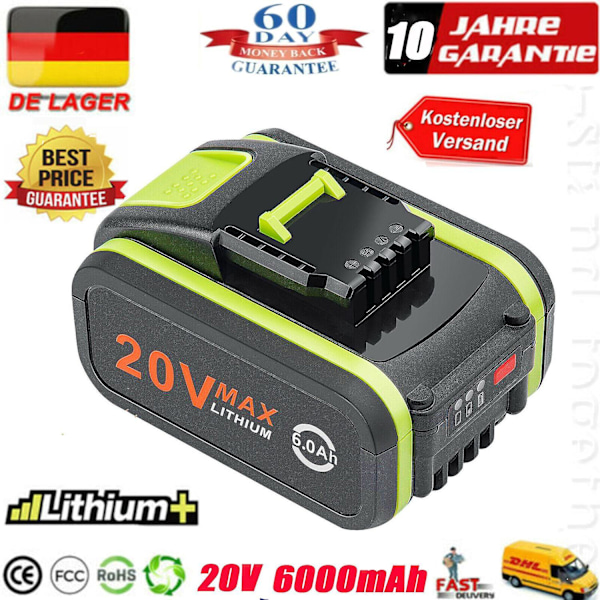 20V 6.0Ah Ersättningsbatteri för WORX WA3553 WA3551 WX390 Elverktyg