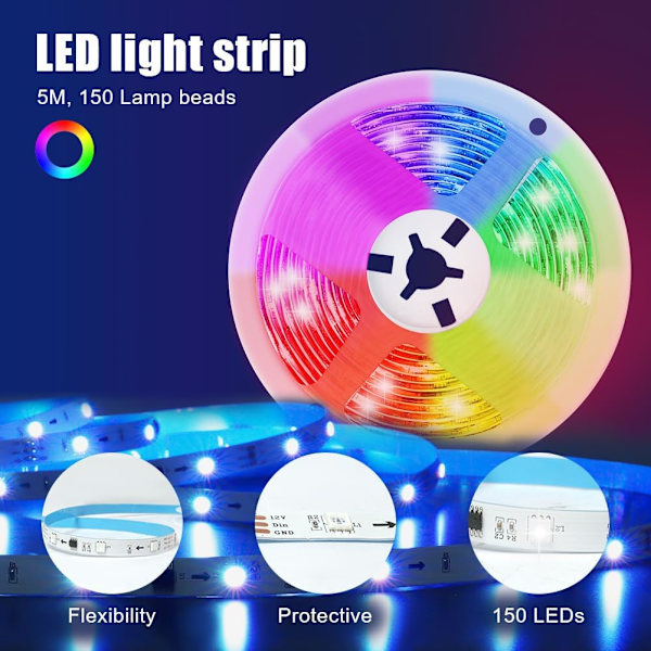 LED-TV-bakgrundsbelysning, 5m RGB LED-remsa för TV, APP-kontroll Synkronisering med musik, Smart LED-remsa för TV 75-85 tum, LED-ljusremsa för TV-datormonitor