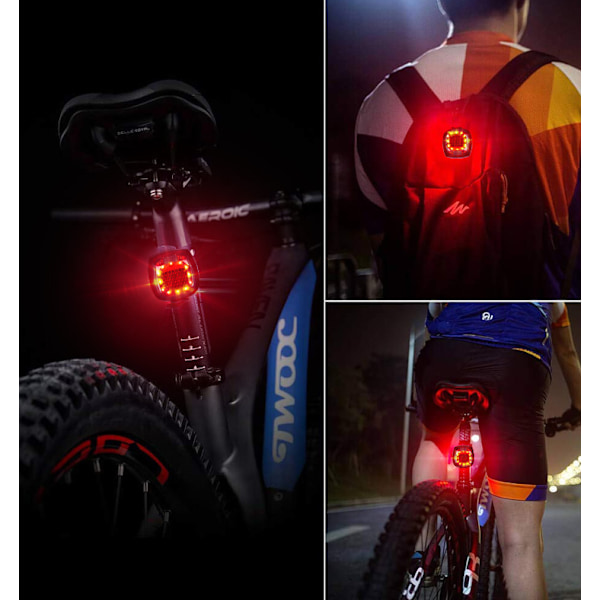 Dobbelt cykel baglygte med 360° markbelysning for mere synlighed og beskyttelse, genopladeligt batteri