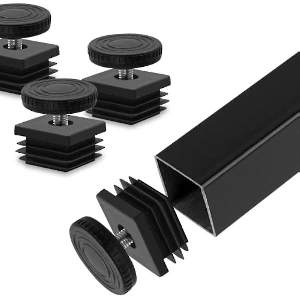4 stk firkantede justerbare nivelleringsføtter for kontor hjemmebord Skrivebordsstol, firkantede rørhylser Møbeljusteringssæt, 30 mm X 30 mm, sort