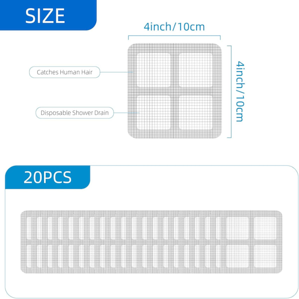 Engångs Hårfälla för Duschavlopp - 20-pack Hårfångare i Nät för Dusch och Kök Silver 20