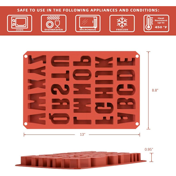 Stor 26-Huls Silikon Alfabetform til Chokolade, Bagepynt - 1-Pakke Orange Orange 1