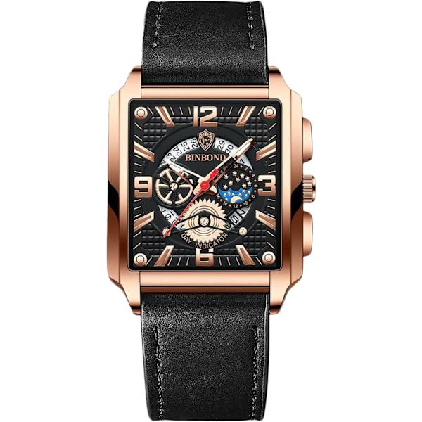Rektangulära herrur, modeanaloga kvartsarmbandsur, herrmode, vattentäta klockor, lysande armband i rostfritt stål för män, svart ros B Black rose B