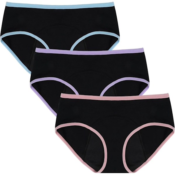 Flickors period trosor, 3-pack menstruation trosor, andningsbara bomullsunderkläder, läckagefria skyddande trosor, bomulls kalsonger (10-16 år)