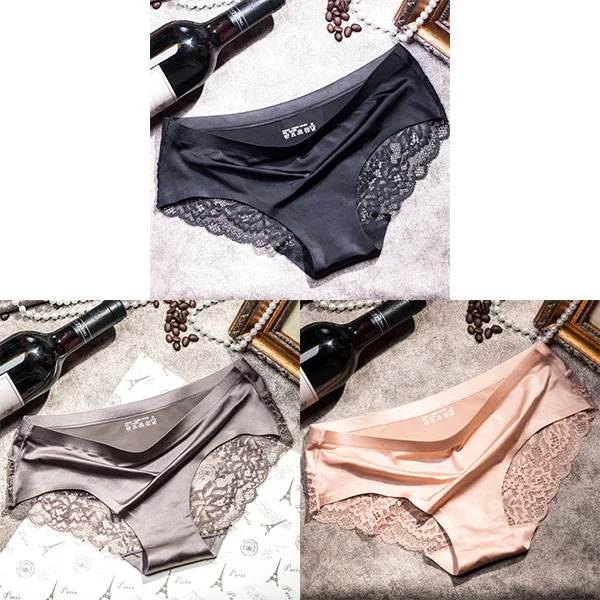 3st/lot Dam Trosor Set Spets Seamless Underkläder Kvinnliga Silke Trosor Kalsonger Dam Trosa Culotte Femme Kvinna Underkläder XXL svart kaffe beige M