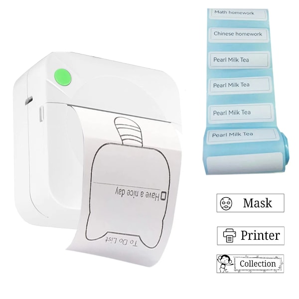 Miniskrivare Bärbar Trådlös BT Thermal Foto För IOS Android-mobiltelefon, Bläckfri utskrift Gåva Studieanteckningar Etikettkvitto 5Rolls White Paper