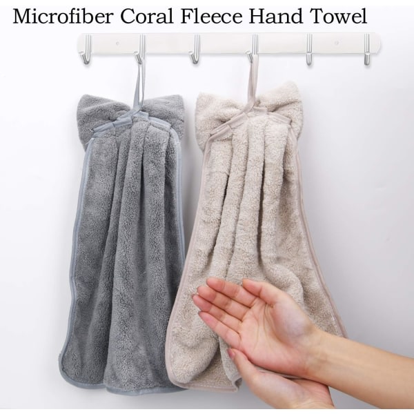 SQBB Set med 2 hängande handdukar för badrum och kök - Hängande kökshanddukar - Ultra mjuk korallfleece mikrofiber