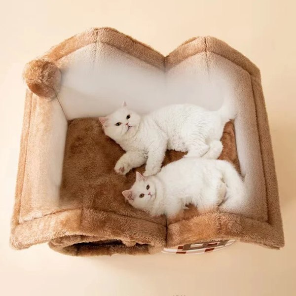 Pustemateriale Varm Plysj Kjæledyrseng Hus Avtakbar Vaskbar Myk Kattepute Kennel for Små Hunder Katter Kjæledyr Tilbehør Rosa S(39x32x34cm)