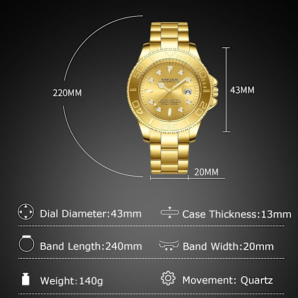 Minimalistisk herreur klassisk rustfrit stål armbåndsur mode analog kvarts ure dato kalender lysende ur til mænd mænd Guld A Gold A