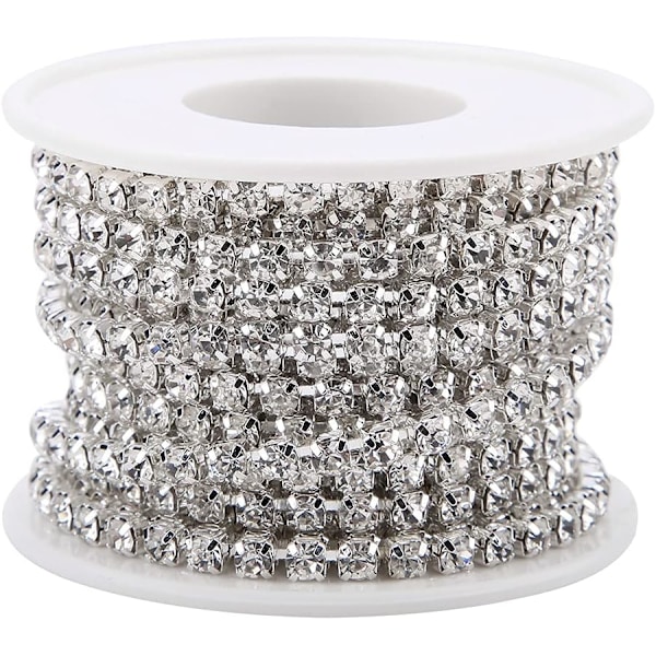 Guldkedjor för smyckestillverkning - Kristall Rhinestone Close Chain, 5 yards (Silver) Silver