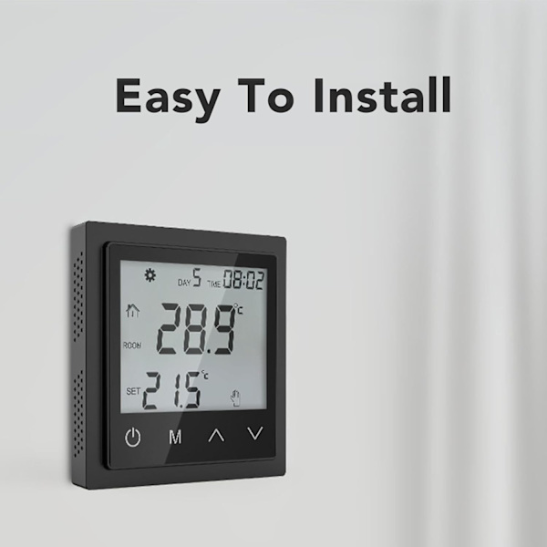Hjemmevarmesystem Termostat LED Pekskjerm Termostat Gulvvarme Temperaturregulator Smart Elektrisk Gulvvarme Termostat AC85V–250 V 16A (Svart) Black