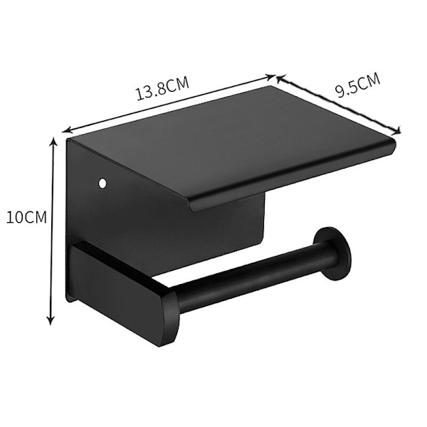 WC-paperirullan pidike, seinälle kiinnitettävä WC-paperirullan pidike, jossa säilytysteline matkapuhelimelle (musta)