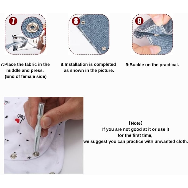 9,5 mm Metalliske Trykknapper Sett med Tang, Perfekt for DIY Håndverk og Syarbeid Silver Button 100set