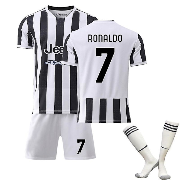 Fodboldssæt til børn Fodboldtrøje Træningstrøje kostume 21/22 - Christiano Ronaldo Sort og Hvid Black and White 22 (120-130cm)