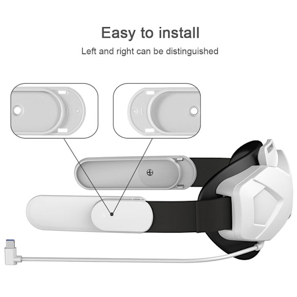 Oculus Meta/Quest 2 hodebånd med batteripakke, justerbar Elite-stropp 5000mAh hurtiglading forleng 3 timer i VR-spilltid, Quest 2 hode Elite-stropp A