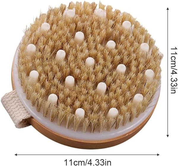 Massage Brush - Natural Bristle Body Scrub Brush, Exfoliating Brush Reduces Cellulite and Improves Lymphatic Function