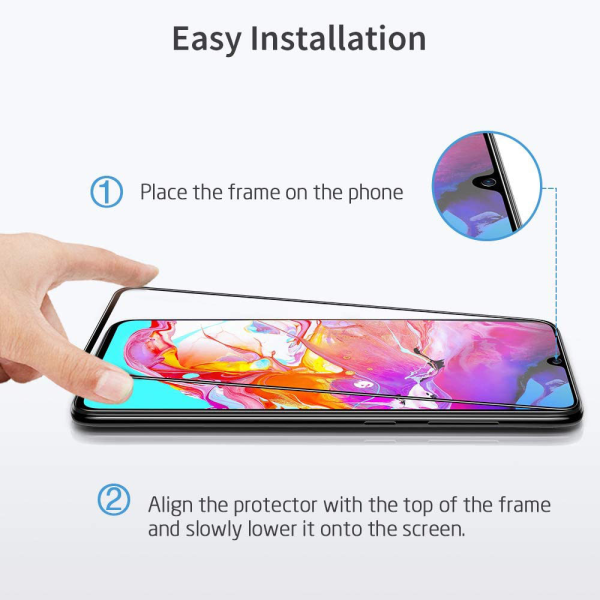 CQBB 2-pack kompatibel med Samsung Galaxy A70 Fulltäckande skärmskydd i härdat glas 2.5D helskärmskant